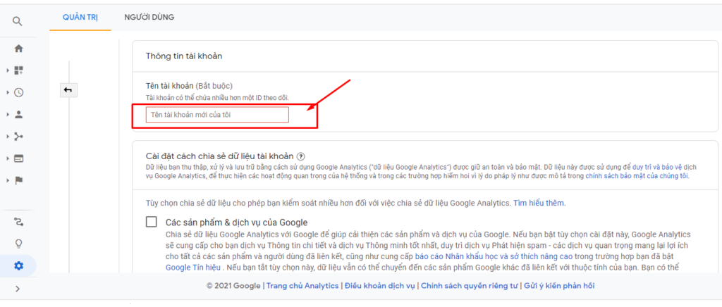 đặt tên tài khoản trong google analytics