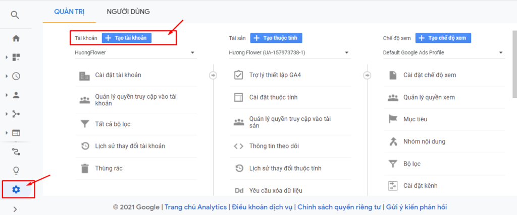 tạo tài khoản google analytics