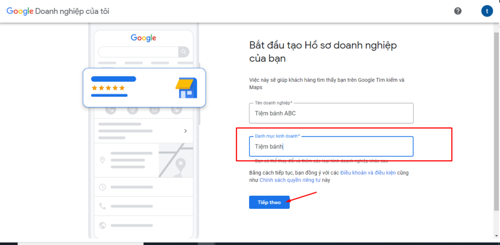 Chọn danh mục kinh doanh của google maps