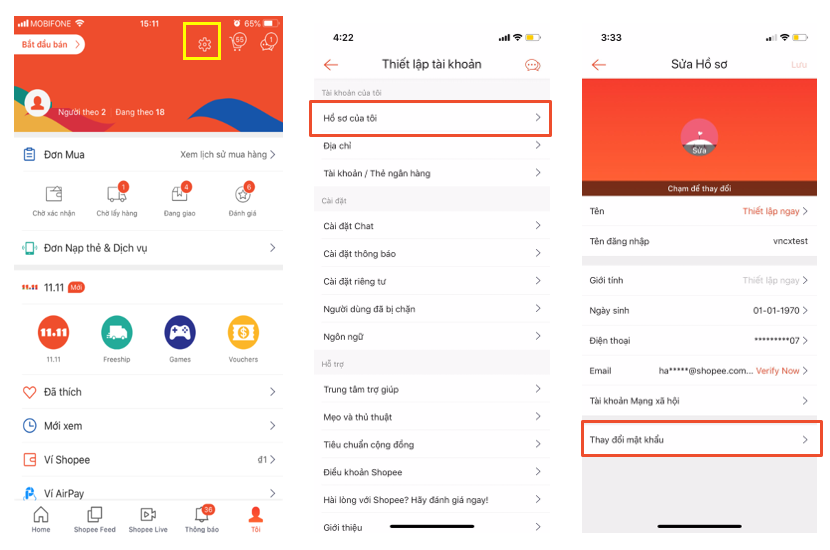 Làm thế nào để thay đổi mật khẩu đăng nhập tài khoản Shopee