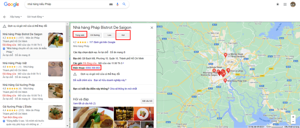 Xác minh các thông tin của địa điểm Google Map gồm SĐT, website, địa chỉ