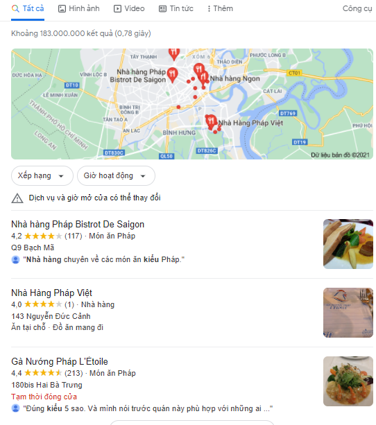 Xếp hạng địa điểm trên Google Maps