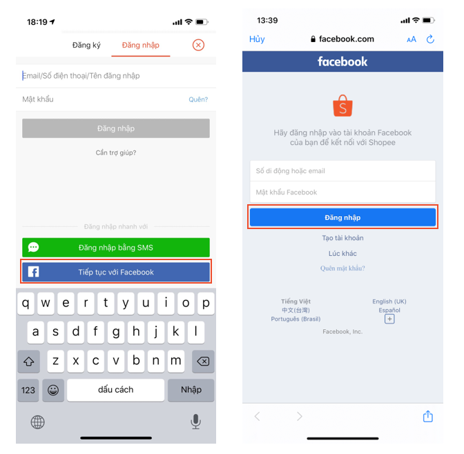 Hướng dẫn đăng nhập Shopee bằng Facebook